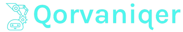 The word 'Qorvaniqer' in a light aqua blue sans-serif font, accompanied by a matching light aqua icon on the left depicting a robotic arm and a small robot head, all set against a solid white background.