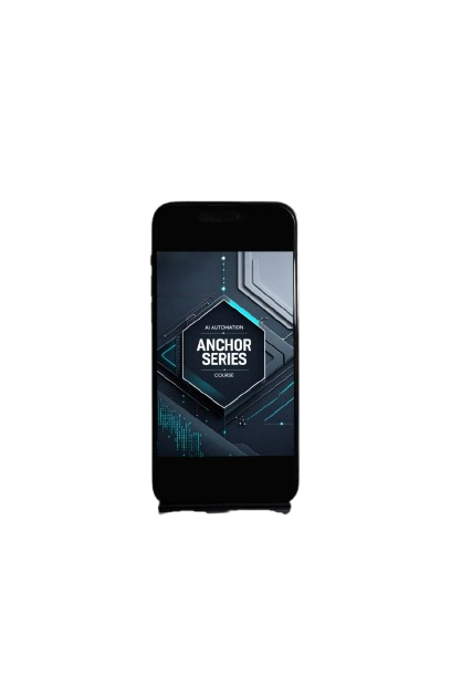 A black smartphone centered on a plain white background, displaying a dark tech-style screen graphic with the text 'ANCHOR SERIES' and 'V1.0'.